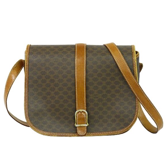 CELINE Macadam PVC Shoulder Crossbody Bag Brown Gold - Picture 1 of 15